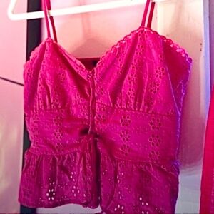 SUMMER SALE wild fable Bustier Peplum Embroidered Cropped Hot Pink/Magenta Small